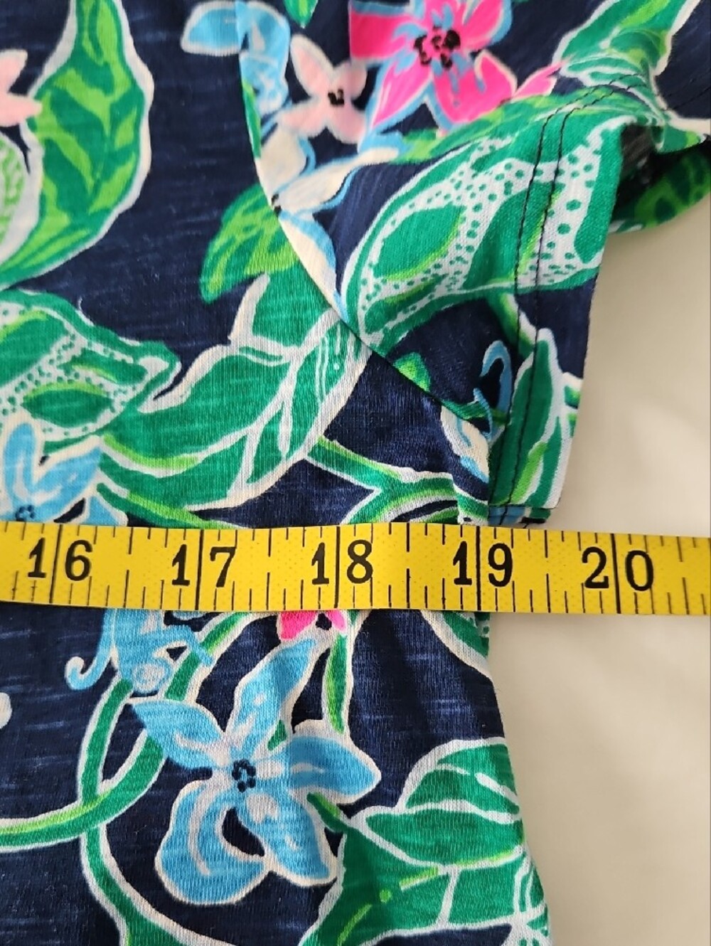 Floral Short-Sleeve Scoop Neck Top - Navy with Green & Pink By Lilly Pulitzer - Picture 8 of 9
